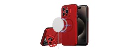 For iPhone 11 (XI6.1) Magnetic Ring Circle Camera Cap KickStand Hybrid UV Paint Matte Finish Case - Red