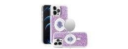 For iPhone 11 (XI6.1) Magnetic Ring Circle Real Flower Epoxy Glitter Hybrid Case Cover - Light Purple