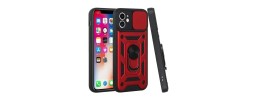 For iPhone 11 (XI6.1) Magnetic Ring Circle Real Flower Epoxy Glitter Hybrid Case Cover - Red