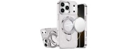 For iPhone 11 (XI6.1) Magnetic Ring Circle Real Flower Epoxy Glitter Hybrid Case Cover - Silver