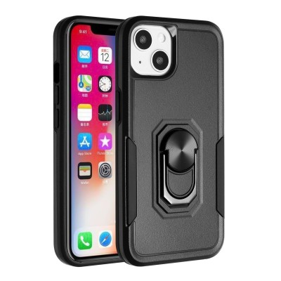 For iPhone 11 (XI6.1) Magnetic Ring Stand Simplistic Tough Hybrid Case Cover - Black