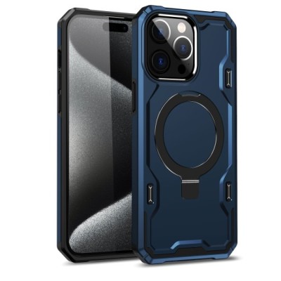 For iPhone 11 (XI6.1) Magnetic Ring Stand Simplistic Tough Hybrid Case Cover - Blue