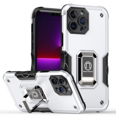 For iPhone 11 (XI6.1) Magnetic Ring Stand Simplistic Tough Hybrid Case Cover - Silver
