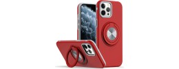 For iPhone 11 (XI6.1) Metal CD Pattern Matte Finished Hybrid with Rotational Ring [Car Mount Friendly] Case - Red