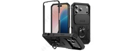 For iPhone 11 (XI6.1) Metal Chrome Kickstand [Magnetic Circle] Shockproof Matching Camera Hybrid - Black