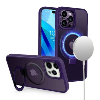 For iPhone 11 (XI6.1) Metal Chrome Kickstand [Magnetic Circle] Shockproof Matching Camera Hybrid - Purple