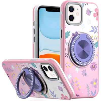For iPhone 11 (XI6.1) Metal Diamond CD Pattern Design Matte Finished Hybrid with Rotational Ring [Car Mount Friendly] Case - 2