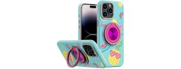 For iPhone 11 (XI6.1) Metal Diamond CD Pattern Design Matte Finished Hybrid with Rotational Ring [Car Mount Friendly] Case - Floral E