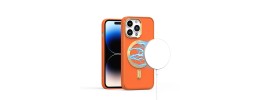 For iPhone 11 (XI6.1) PU Leather with inner [Magnetic Circle] Colored Metal Buttons - Orange