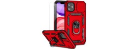 For iPhone 11 (XI6.1) Push Mount Friendly Camera Protective [Ring Stand] Hybrid Case - Red