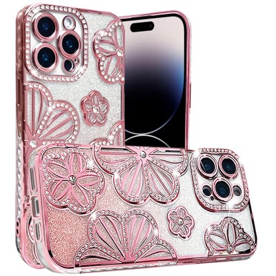For iPhone 11 (XI6.1) Shimmer Glitter Floral Design Thick TPU Case Cover - Rose Gold