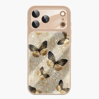 For iPhone 11 (XI6.1) Splendid Glitter Butterfly Design Stand with Metallic Edges Hybrid Case - Rose Gold