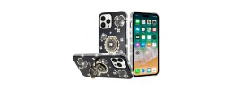 For iPhone 11 (XI6.1) Splendid Glitter with Diamonds All Around Edges Ring Stand Case Cover - Black
