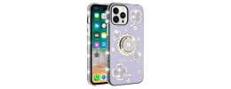 For iPhone 11 (XI6.1) Splendid Glitter with Diamonds All Around Edges Ring Stand Case Cover - Purple