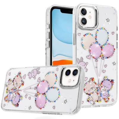 For iPhone 11 (XI6.1) Resin Epoxy Design Diamond Metal Edged Hybrid Case - K
