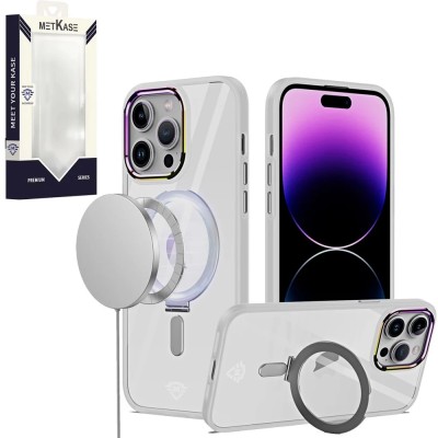 For iPhone 12/12 PRO METKASE Dazzle Magnetic Ring Stand Alloy Chrome Transparent Hybrid in Slide-Out Package - Black