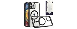 For iPhone 12/12 PRO METKASE Magnetic Greatest Clear Acrylic Thick Metal Button Hybrid in Slide-Out Package - Black