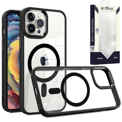 For iPhone 12/12 PRO METKASE Magnetic Greatest Clear Acrylic Thick Metal Button Hybrid in Slide-Out Package - Black