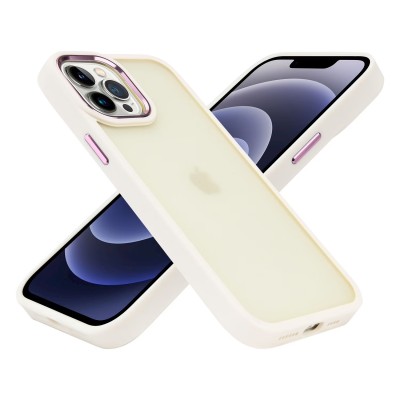 For iPhone 12/12 PRO METKASE Magnetic Greatest Clear Acrylic Thick Metal Button Hybrid in Slide-Out Package - Light Pink