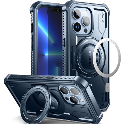 For iPhone 12/12 PRO METKASE Magnetic Ring Stand Premium Ultra Rugged ShockProof Hybrid in Slide-Out Package -Light Blue