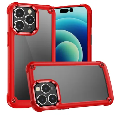 For iPhone 12 & iPhone 12 Pro Ultimate CaseX Transparent Hybrid Case with Metal Buttons And Camera Edges - Red