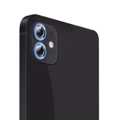 For iPhone 12 (Dual Camera Punch) 2 Camera Colored Edged Tempered Glass - Blue