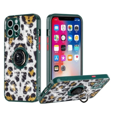 For iPhone 12 (Dual Camera Punch) Crystal Diamond Bling Magnetic Ring Stand Case Cover - Animal I