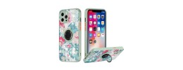 For iPhone 12 (Dual Camera Punch) Crystal Diamond Bling Magnetic Ring Stand Case Cover - Floral E