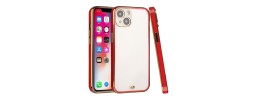 For iPhone 12 (Dual Camera Punch) Gold Plated Chrome Transparent Clear Thick TPU Case Cover - Red