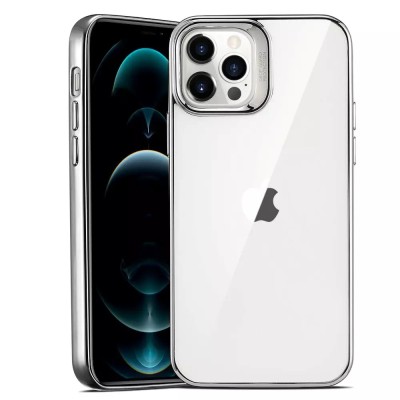 For iPhone 12 (Dual Camera Punch) Mirror on Silver Film Hybrid Case Cover - White