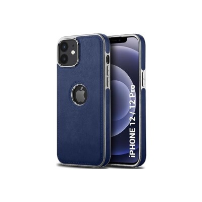 For iPhone 12 (Dual Camera Punch) Trough Thick PU Leather Design Lines Case Cover - Checkered Design Blue