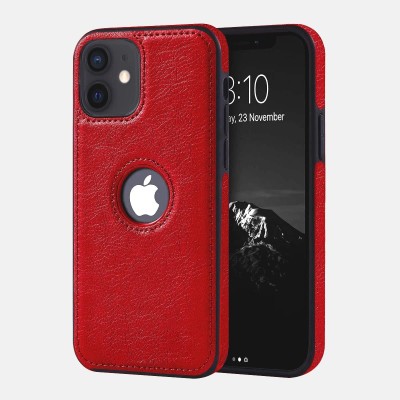 For iPhone 12 (Dual Camera Punch) Trough Thick PU Leather Design Lines Case Cover - Checkered Design Red