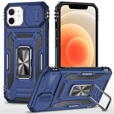 For iPhone 12 & iPhone 12 Pro Utter Tough Metal Ring Movable  Camera Window Hybrid - Navy blue