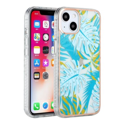 For iPhone 12 Pro (Camera Punch) Botanic Floral 3D Design Hybrid Case Cover - C