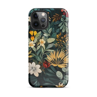 For iPhone 12 Pro (Camera Punch) Botanic Floral 3D Design Hybrid Case Cover - D