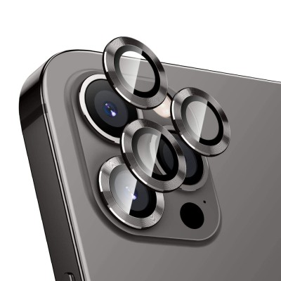 For iPhone 12 Pro (Camera Punch) Camera Lens Colored Edge Tempered(2.5D) - Black