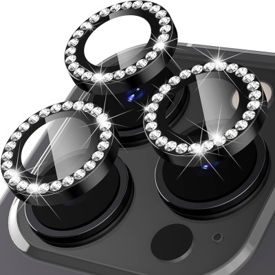 For iPhone 12 Pro (Camera Punch) Camera Lens Zinc Alloy With Diamond - Black