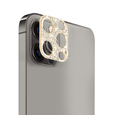 For iPhone 12 Pro (Camera Punch) Camera Lens Zinc Alloy With Diamond - Gold