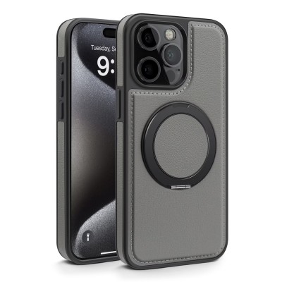 For iPhone 12 Pro (Camera Punch) Carbon Fiber Design Fused Magnetic Ring Stand Case Cover - Black