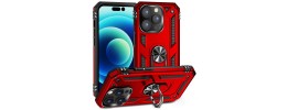 For iPhone 12 Pro (Camera Punch) Carbon Fiber Design Fused Magnetic Ring Stand Case Cover - Red