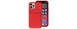 For iPhone 12 Pro (Camera Punch) Card Holder Frosted Shockproof Hybrid Case Cover - Red