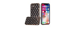 For iPhone 12 Pro (Camera Punch) Diamonds on Electroplated Grid Design TPU Case Cover - Black