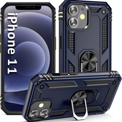 For iPhone 12 Pro (Camera Punch) Electroplated Card Holder High Quality Hybrid Case Cover - Blue