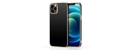 For iPhone 12 Pro (Camera Punch) Gold Plated Chrome Transparent Clear Thick TPU Case Cover - Black