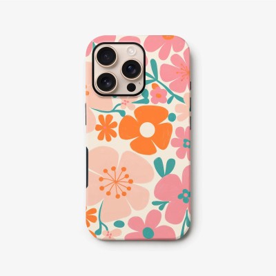 For iPhone 12 Pro (Camera Punch) HOLI Colorful Epoxy Glitter Hybrid TPU Case Cover - Orange Floral
