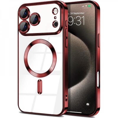 For iPhone 12 Pro (Camera Punch) Lavished Chromed Grid Design Thick TPU with Strap - Red