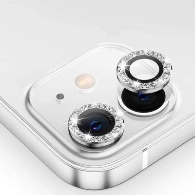 For iPhone 12 Pro (Camera Punch) Lavished Chromed Grid Design Thick TPU with Strap - White