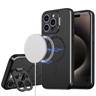 For iPhone 12 Pro (Camera Punch) Metal Kickstand Tough Magnetic Hybrid Case Cover - Black