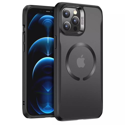For iPhone 12 Pro (Camera Punch) Mirror on Silver Film Hybrid Case Cover - Black