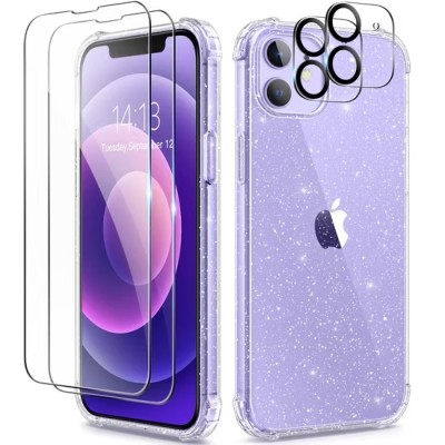 For iPhone 12 Pro (Camera Punch) Mirror on Silver Film Hybrid Case Cover - Purple